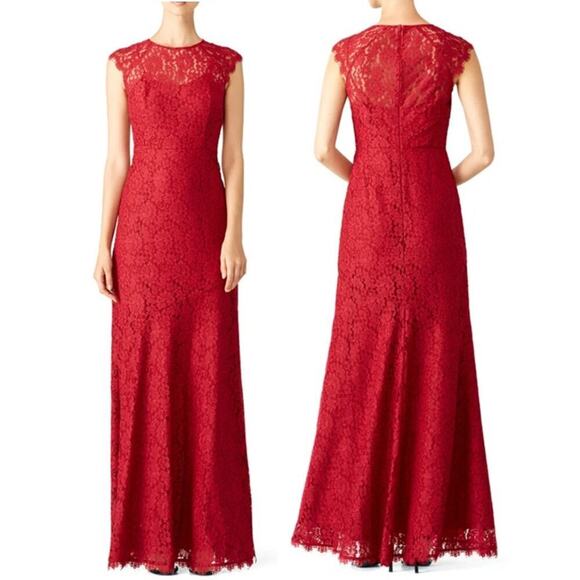 Shoshanna Size 0 Red Rose Lace Euro Summer Long Gown Dress Gala Special Birthday - Picture 2 of 15